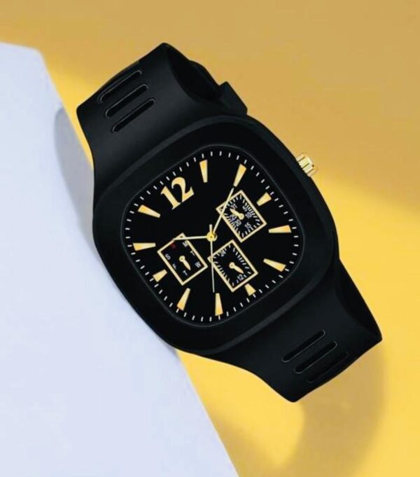 Black Chronograph Watch with Silicone Strap