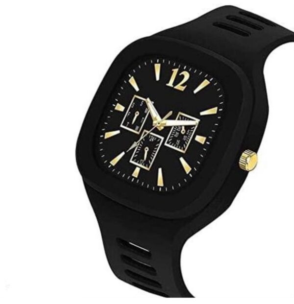 Black Chronograph Watch with Silicone Strap