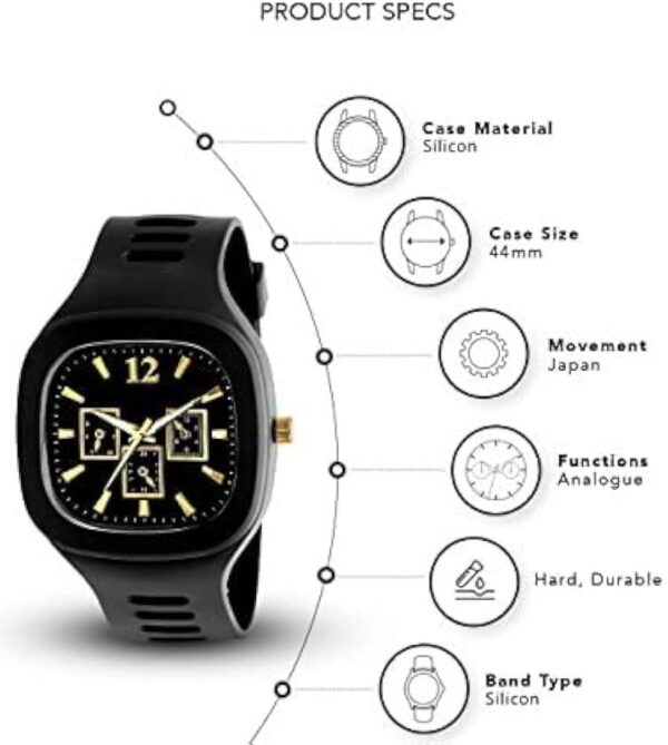 Black Chronograph Watch with Silicone Strap