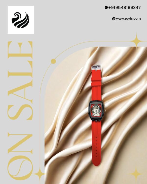 Zoyis Luxury Analog Watch with Red Rubber Strap